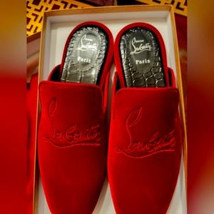 Christian Louboutin Red velour Coolito Slippers size 43.5